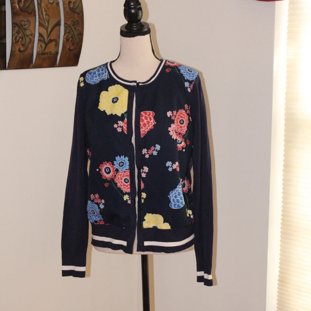 Charter Club, Navy Pink Floral Cardigan Sweater..